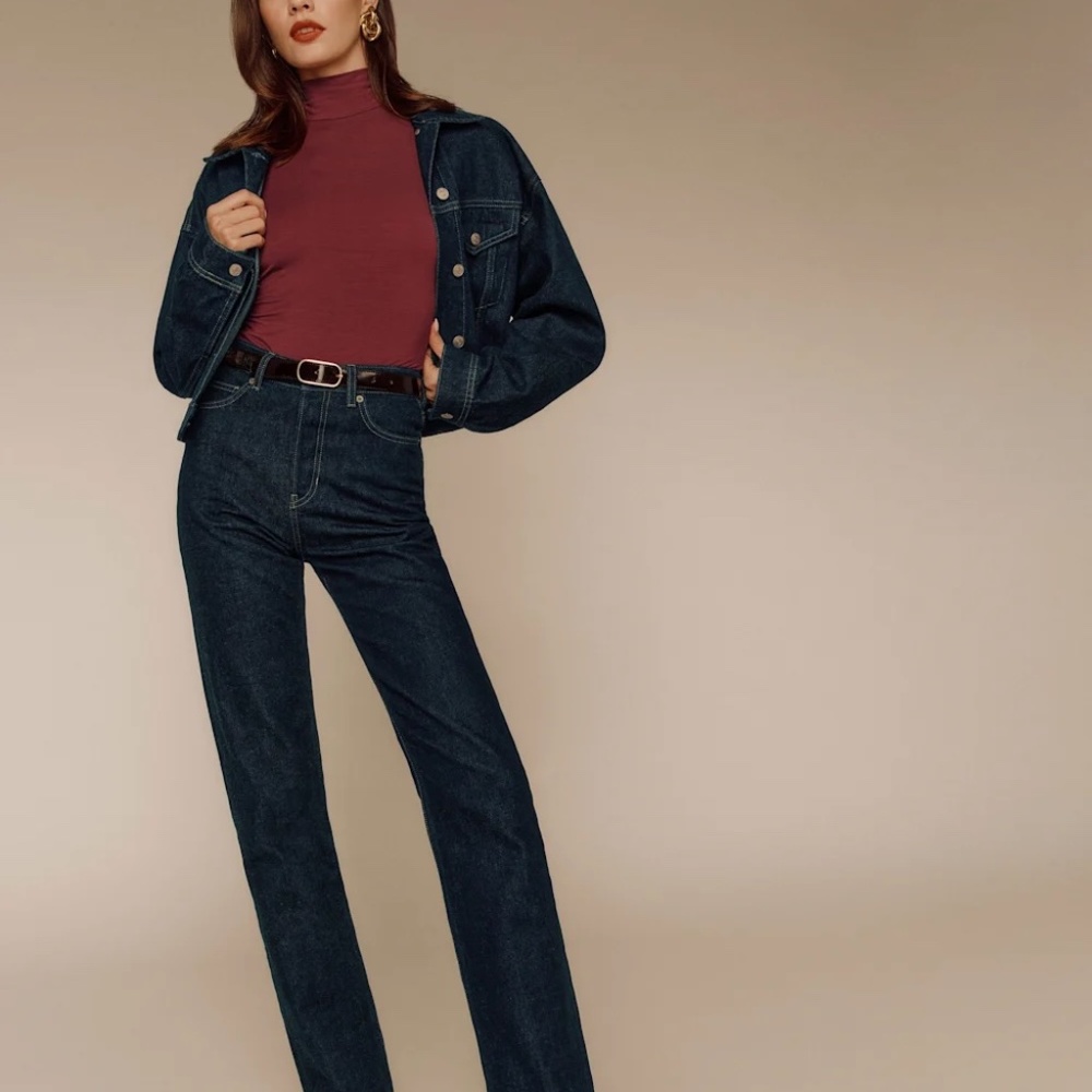 Reformation Cynthia High Rise Straight Long Jeans in Ondine - Size 27